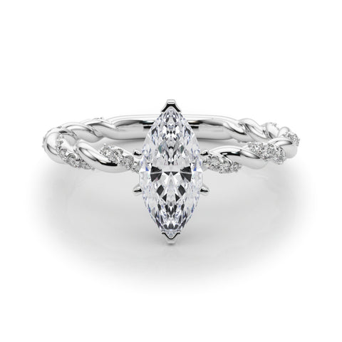 Silver Marquise Solitaire Twisted Band with Pavé Accents and Four-Prong Setting