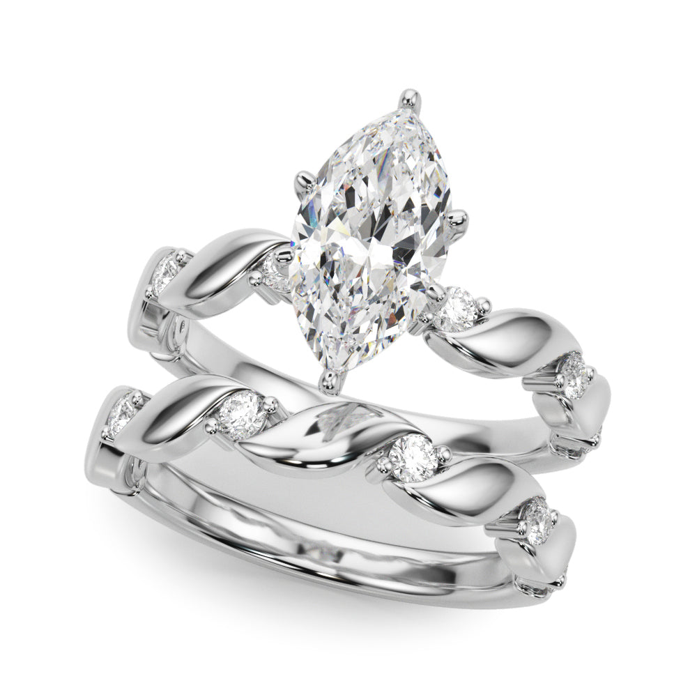 Silver Marquise Solitaire Twisted Band with Prong Setting