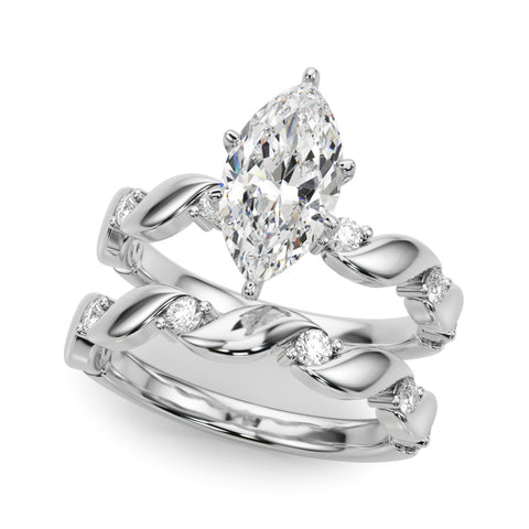 Silver Marquise Solitaire Twisted Band with Prong Setting