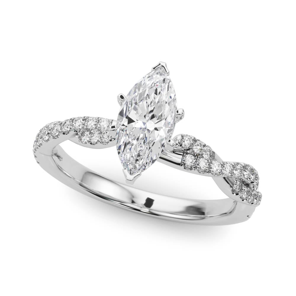 Silver Marquise Solitaire Twisted Pave Band with Four-Prong Setting 2