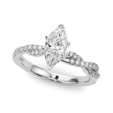 Silver Marquise Solitaire Twisted Pave Band with Four-Prong Setting 2