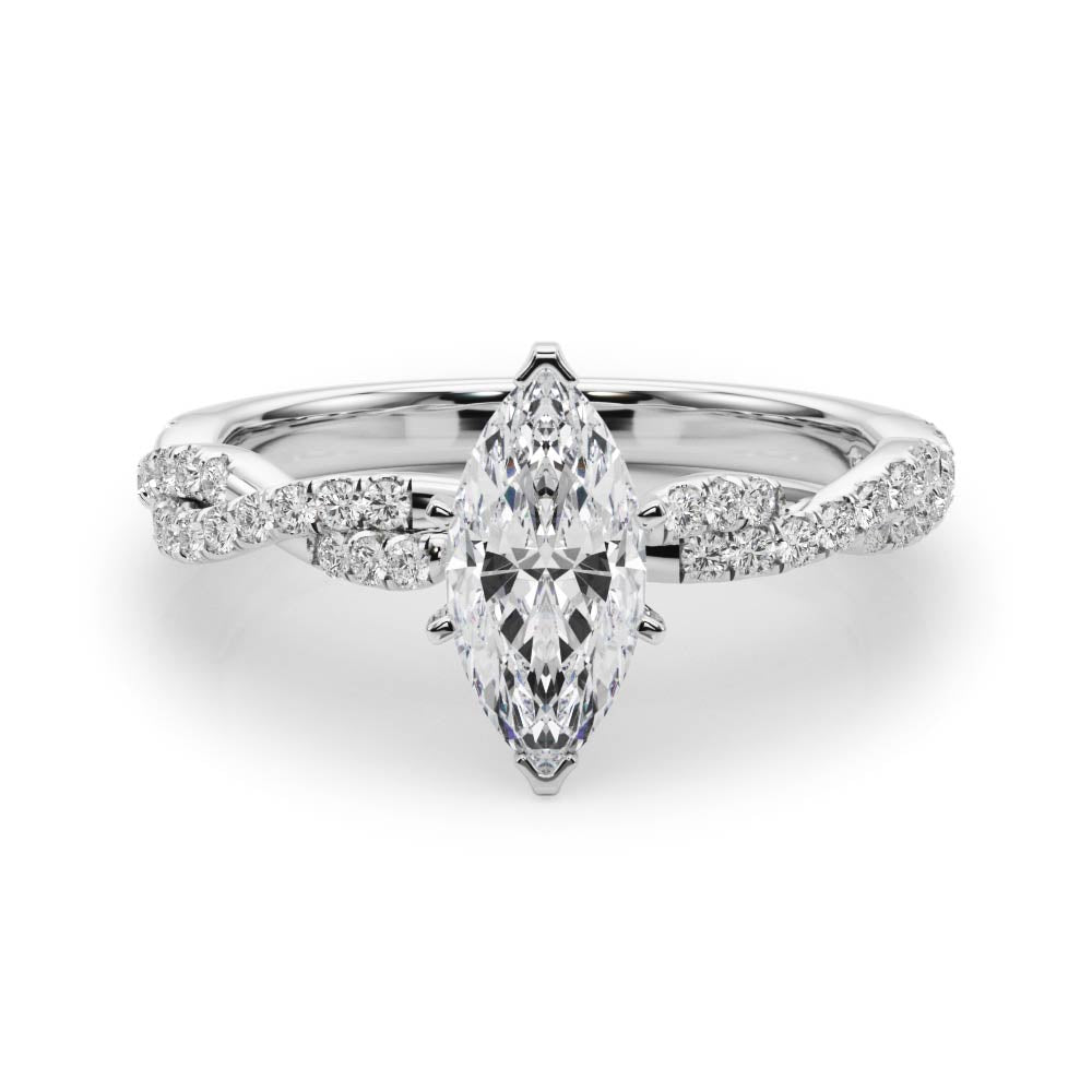 Silver Marquise Solitaire Twisted Pave Band with Four-Prong Setting