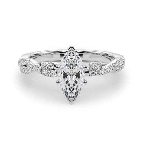 Silver Marquise Solitaire Twisted Pave Band with Four-Prong Setting