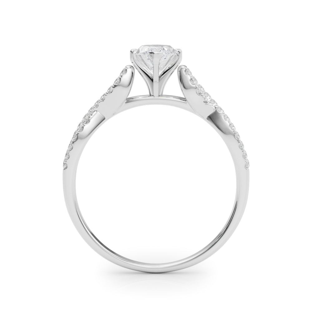 Silver Marquise Solitaire Twisted Pave Diamond Engagement Ring with Four-Prong Setting 1