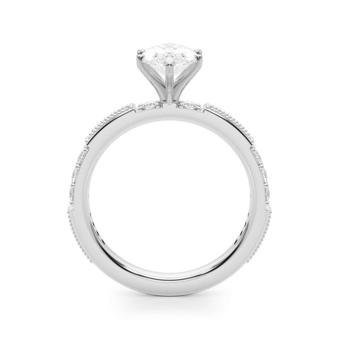Silver Marquise Solitaire with Pavé Band and Four-Prong Setting 1