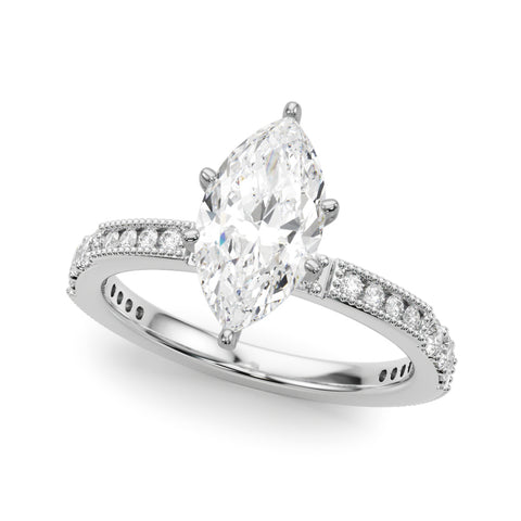 Silver Marquise Solitaire with Pavé Band and Four-Prong Setting 2