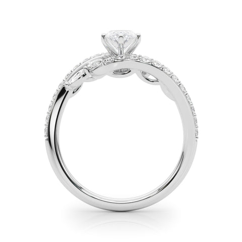 Silver Marquise Solitaire with Pavé Twist Band and Four-Prong Setting 1