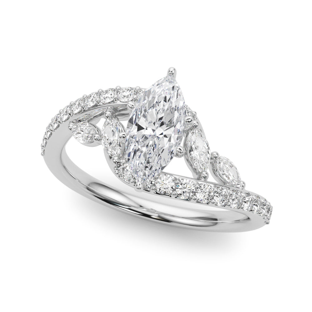 Silver Marquise Solitaire with Pavé Twist Band and Four-Prong Setting 2