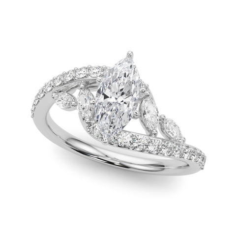 Silver Marquise Solitaire with Pavé Twist Band and Four-Prong Setting 2