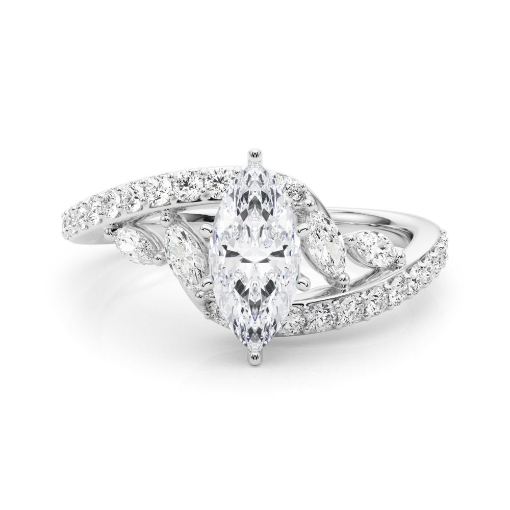 Silver Marquise Solitaire with Pavé Twist Band and Four-Prong Setting