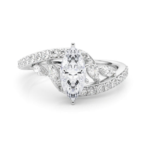 Silver Marquise Solitaire with Pavé Twist Band and Four-Prong Setting