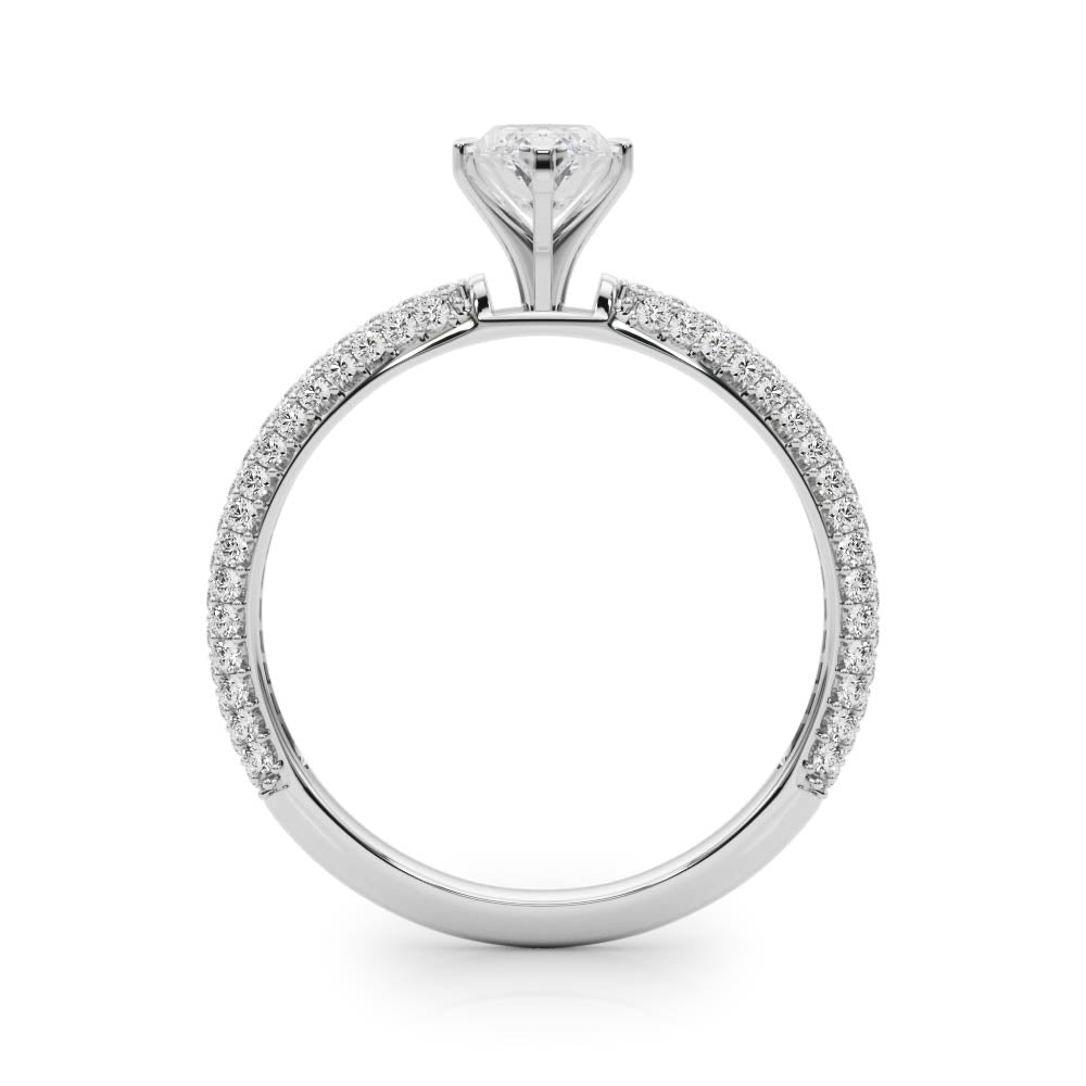 Silver Marquise Solitaire with Pave Band and Four-Prong Setting 1