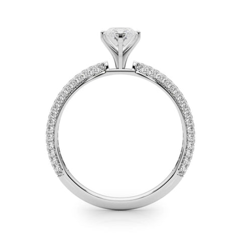 Silver Marquise Solitaire with Pave Band and Four-Prong Setting 1