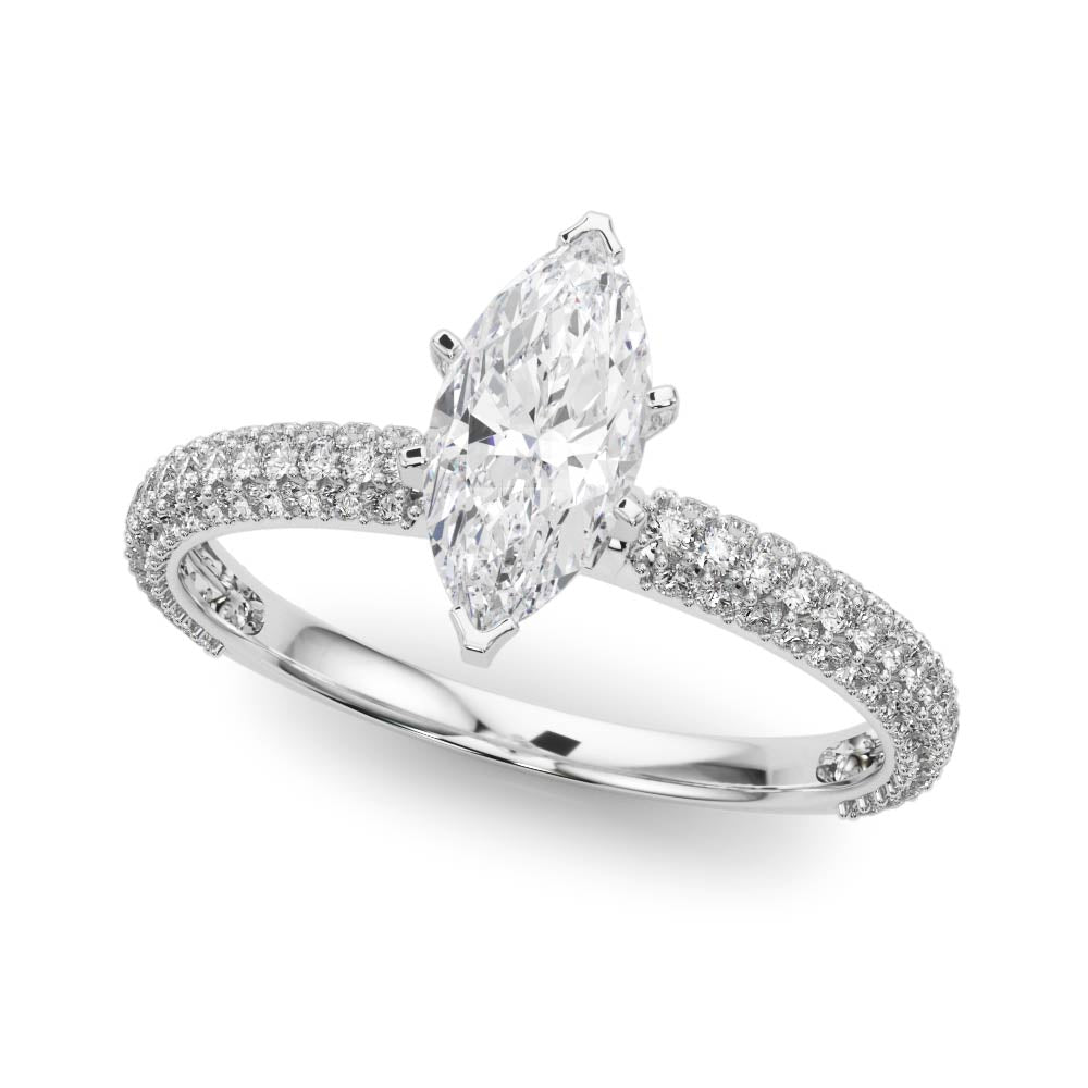 Silver Marquise Solitaire with Pave Band and Four-Prong Setting 2