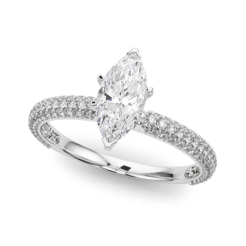 Silver Marquise Solitaire with Pave Band and Four-Prong Setting 2