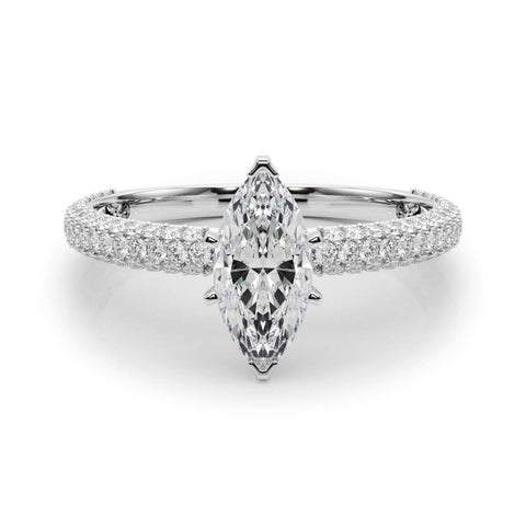 Silver Marquise Solitaire with Pave Band and Four-Prong Setting