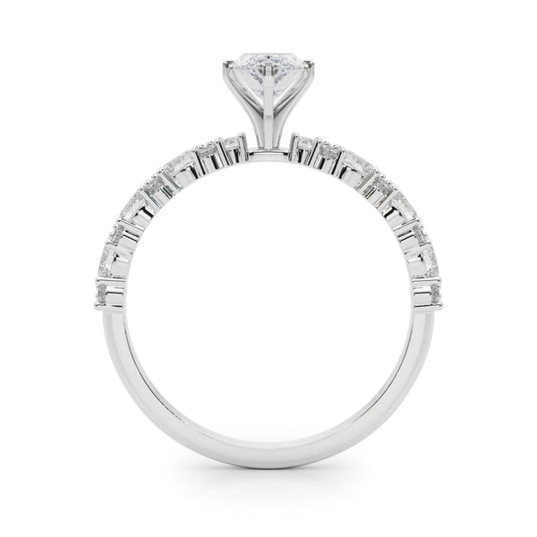 10K White Gold 5.07 Carat F VVS2 Marquise Solitaire with Side Stones, Pave Band, Four-Prong Setting