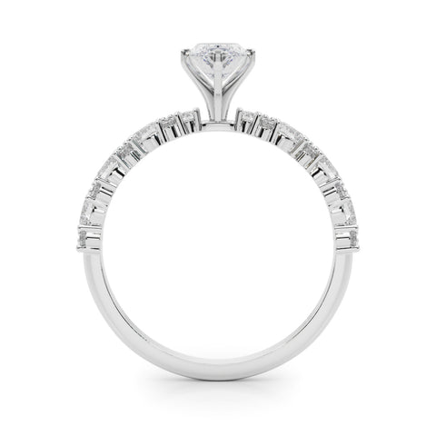 Silver Marquise Solitaire with Side Stones, Pave Band, Four-Prong Setting 1