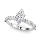 10K White Gold 5.07 Carat F VVS2 Marquise Solitaire with Side Stones, Pave Band, Four-Prong Setting