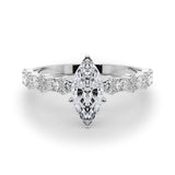 Platinum 4.08 Carat D VS1 Marquise Solitaire with Side Stones, Pave Band, Four-Prong Setting