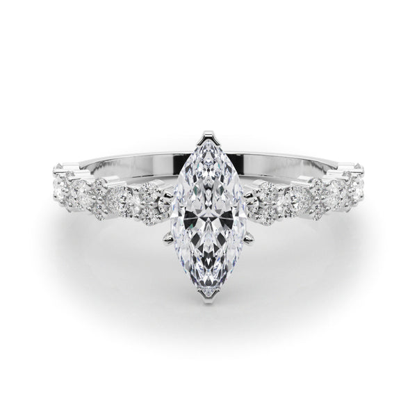 Platinum 4.08 Carat D VS1 Marquise Solitaire with Side Stones, Pave Band, Four-Prong Setting