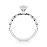 Silver 1.50 Carat E VVS2 Marquise Solitaire with Side Stones on a Pavé Band and Four-Prong Setting