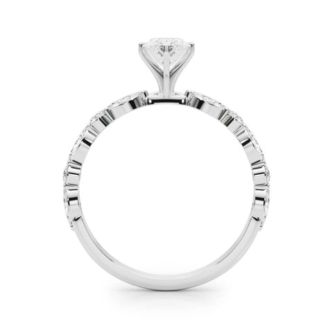 Silver Marquise Solitaire with Side Stones on a Pavé Band and Four-Prong Setting 1