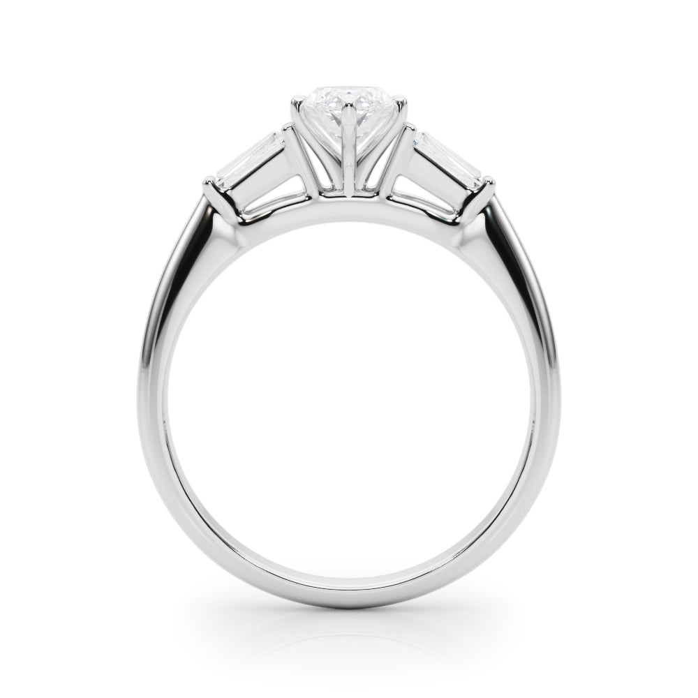 Silver Marquise Solitaire with Tapered Baguette Side Stones on a Classic Band with Four-Prong Setting 1