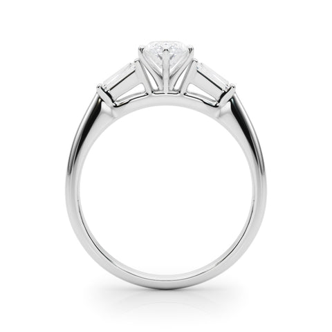 Silver Marquise Solitaire with Tapered Baguette Side Stones on a Classic Band with Four-Prong Setting 1