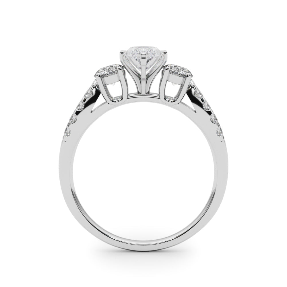 Silver Marquise Three-Stone Diamond Ring with Pavé Split Shank and Four-Prong Setting 1