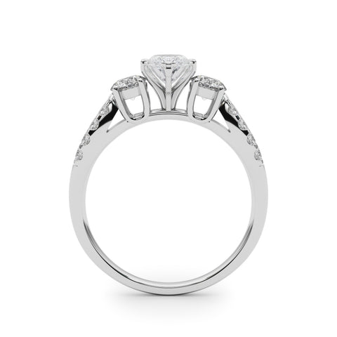 Silver Marquise Three-Stone Diamond Ring with Pavé Split Shank and Four-Prong Setting 1