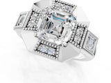 Silver Milgrain Asscher Cut Diamond Halo Split Shank Ring_13