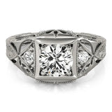 Silver Milgrain Bezel Round-Cut Filigree Engagement Ring 1