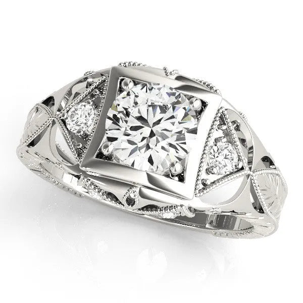 Silver Milgrain Bezel Round-Cut Filigree Engagement Ring