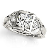Silver Milgrain Bezel Round-Cut Filigree Engagement Ring
