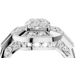 Silver Milgrain Cushion Cut Diamond Halo Split Shank Ring_16