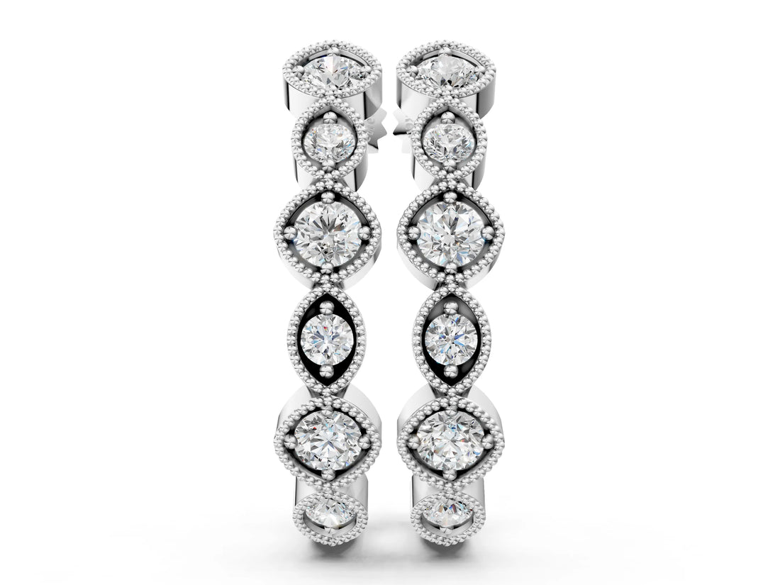 Silver Milgrain Cushion and Marquise Diamond Hoop Earrings_9