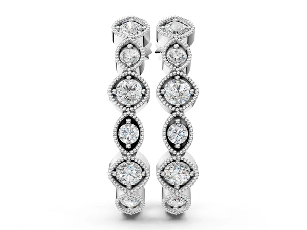 Silver Milgrain Cushion and Marquise Diamond Hoop Earrings