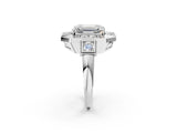 Silver Milgrain Emerald Cut Diamond Halo Split Shank Ring_14