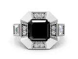 Silver Milgrain Fancy Black Asscher Cut Diamond Halo Split Shank Ring_18