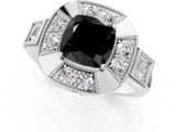 Silver Milgrain Fancy Black Cushion Cut Diamond Halo Split Shank Ring_31