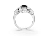 Silver Milgrain Fancy Black Cushion Cut Diamond Halo Split Shank Ring_33
