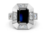 Silver Milgrain Fancy Black Emerald Cut Diamond Halo Split Shank Ring_6