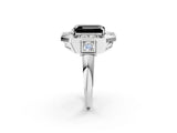 Silver Milgrain Fancy Black Emerald Cut Diamond Halo Split Shank Ring_8