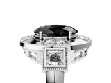 Silver Milgrain Fancy Black Oval Cut Diamond Halo Split Shank Ring_11