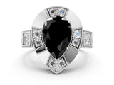 Silver Milgrain Fancy Black Pear Cut Diamond Halo Split Shank Ring_30