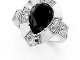 Silver Milgrain Fancy Black Pear Cut Diamond Halo Split Shank Ring_31
