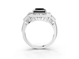 Silver Milgrain Fancy Black Princess Cut Diamond Halo Split Shank Ring_9