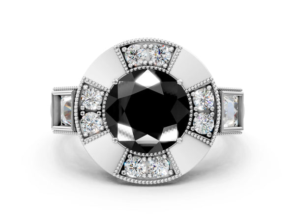 Sterling Silver Round Vintage Milgrain Halo Engagement Ring Setting for Black Center