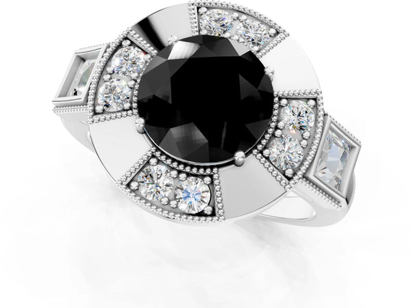 Sterling Silver Round Vintage Milgrain Halo Engagement Ring Setting for Black Center